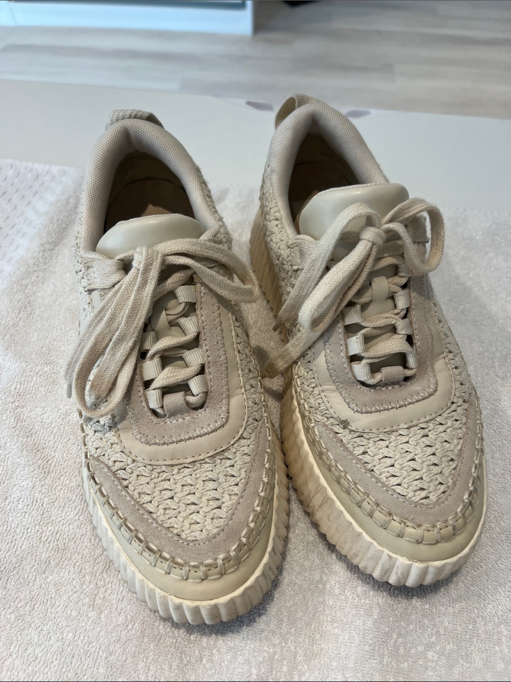 Dolce Vita Cream Woven Lace-Up Sneakers